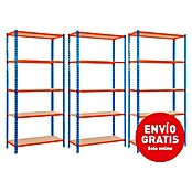 Simonrack Set de estanterías Plus 5/400 (L x An x Al: 40 x 100 x 200 cm, Capacidad de carga: 150 kg/balda, Azul/Naranja)