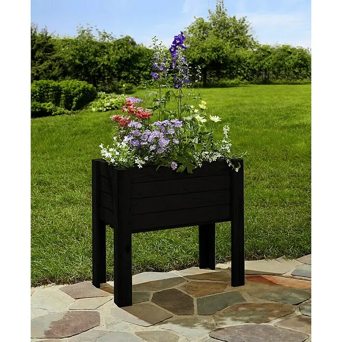 Promadino Hochbeet - 60 x 30 x 60 cm, Holz, Anthrazit - Schwarzer Pflanzkasten aus Holz mit bunten Blumen, der einen Hauch von Eleganz und Farbe in jeden Außenbereich bringt.