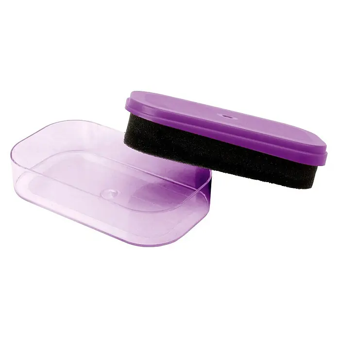 Esponja limpiadora para salpicaderos - New Car - Kit de limpieza de zapatos con esponja negra y recipiente morado. Ideal para el cuidado rápido del calzado.