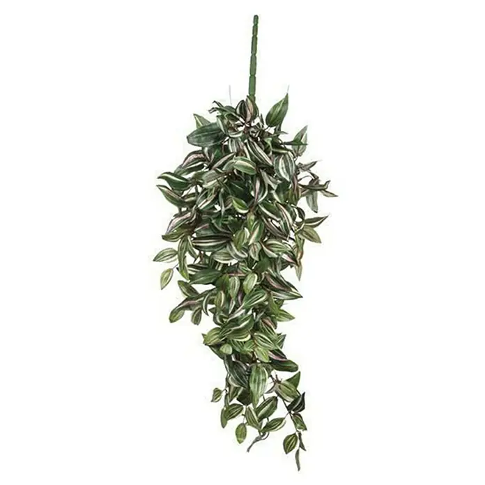 Planta artificial Tradescantia - Altura: 80 cm, Verde, Plástico - Planta colgante decorativa con hojas verdes y blancas para un ambiente natural en cualquier estancia. Ideal para la decoración.