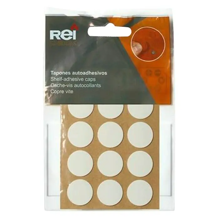 Rei Tapón embellecedor 4063 - Crema, Diámetro: 12 mm - Paquete de tapas autoadhesivas Rei para cubrir orificios de tornillos o puntos antiestéticos en muebles y estanterías.