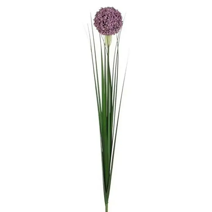 Flor artificial Allium - Altura: 80 cm, Lila, Plástico - Primer plano de una flor de allium artificial, con una flor púrpura y tallos verdes largos, que proporciona una decoración elegante y duradera.