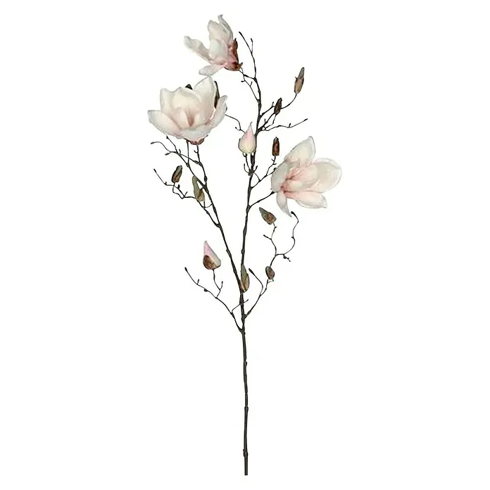 Flor artificial Magnolia - Altura: 88 cm, Rosa, Plástico - Flor de magnolia artificial decorativa con delicadas flores rosas y ramas de filigrana, ideal para una decoración elegante de la habitación.