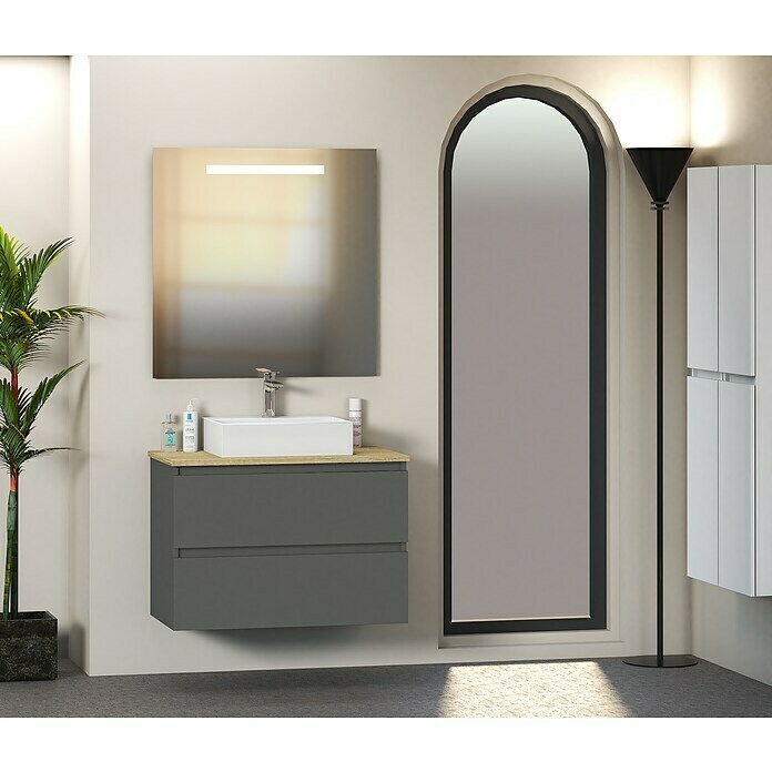 Mueble de lavabo Fons (46 x 80 x 56 cm, Antracita, Mate)