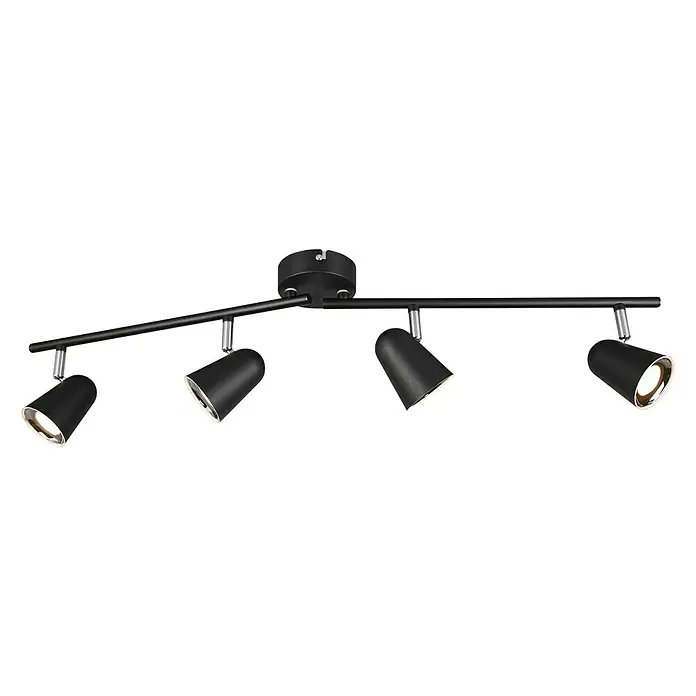 Reality Leuchten LED-Deckenstrahler Toulouse - L x B x H: 9 x 78 x 17 cm, Schwarz, Anzahl Leuchtmittel: 4 Stk. - Deckenleuchte mit vier Strahlern.