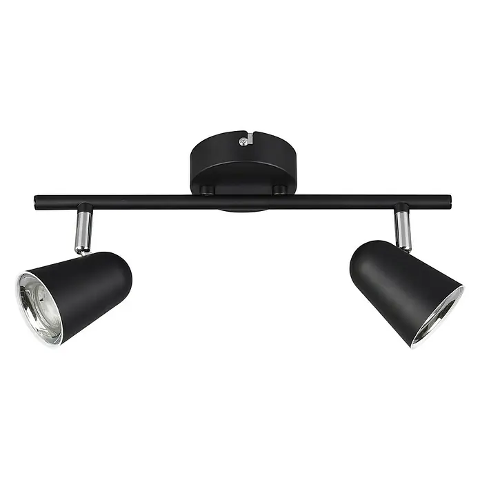 Reality Leuchten LED-Deckenstrahler Toulouse - L x B x H: 9 x 34 x 17 cm, Schwarz, Anzahl Leuchtmittel: 2 Stk. - Deckenleuchte mit zwei schwenkbaren Strahlern in Schwarz und Chrom. Moderne Beleuchtung für Innenräume.