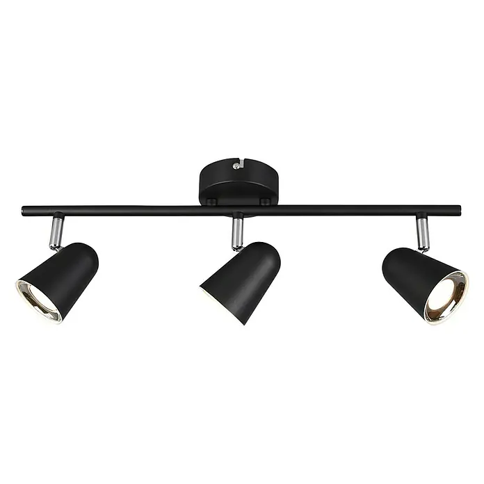 Reality Leuchten LED-Deckenstrahler Toulouse - L x B x H: 9 x 48 x 17 cm, Schwarz, Anzahl Leuchtmittel: 3 Stk. - Schwarze Deckenleuchte mit drei Strahlern. Die Strahler sind verstellbar und bieten eine flexible Beleuchtung für jeden Raum.