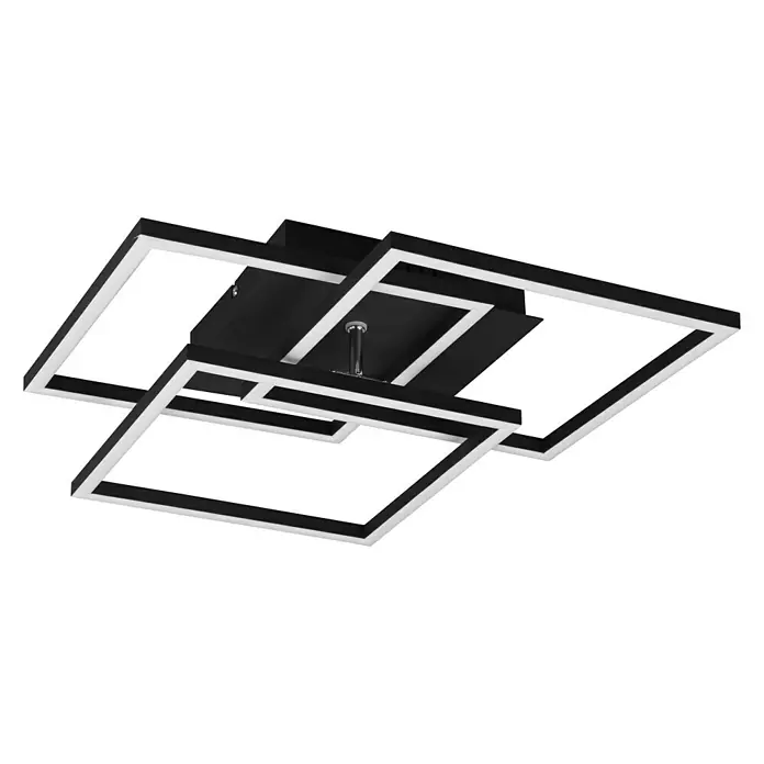 Reality Leuchten LED-Deckenleuchte Mobile - 28 W, L x B x H: 42 x 39 x 10 cm, Schwarz - Quadratische LED-Deckenleuchte mit schwarzem Rahmen und weißen LED-Streifen für moderne Beleuchtungslösungen.