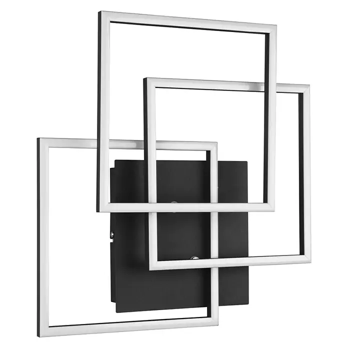 Reality Leuchten LED-Deckenleuchte Mobile - 28 W, L x B x H: 42 x 39 x 10 cm, Schwarz - Moderne Wandleuchte mit drei ineinander verschlungenen Quadraten und schwarzer Rückwand. Ein stilvolles Beleuchtungselement.
