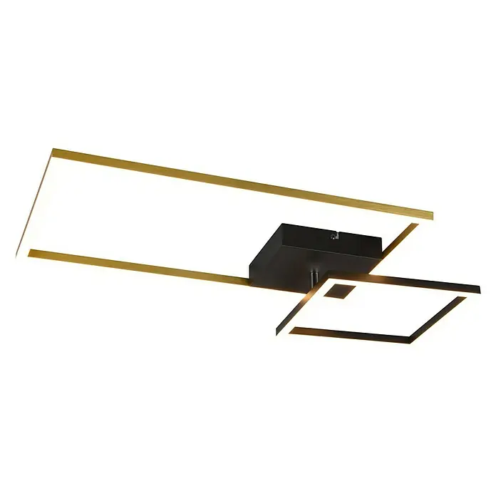 Reality Leuchten LED-Deckenleuchte Padella - 25 W, L x B x H: 36 x 63 x 7 cm, Messing - Moderne LED-Deckenleuchte mit goldenen und schwarzen rechteckigen Rahmen, die ein elegantes und stilvolles Ambiente schafft.
