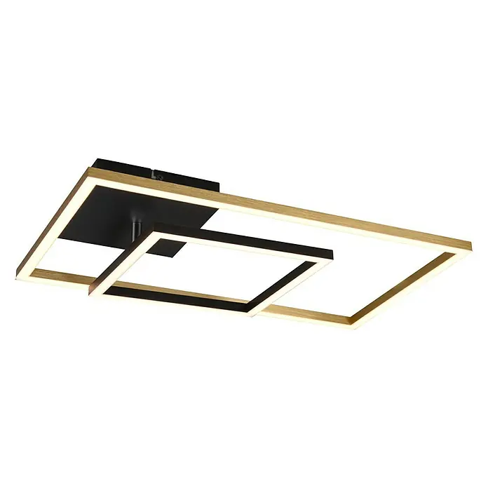 Reality Leuchten LED-Deckenleuchte Padella - 25 W, L x B x H: 36 x 63 x 7 cm, Messing - Moderne Deckenleuchte mit quadratischem Design, Holzrahmen und integrierten LEDs für eine stilvolle Beleuchtung im Raum.