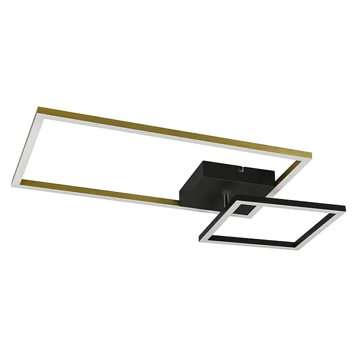 Reality Leuchten LED-Deckenleuchte Padella - 25 W, L x B x H: 36 x 63 x 7 cm, Messing - Moderne Deckenleuchte mit rechteckigen Rahmen in Gold und Schwarz, die ein elegantes und stilvolles Ambiente erzeugt.