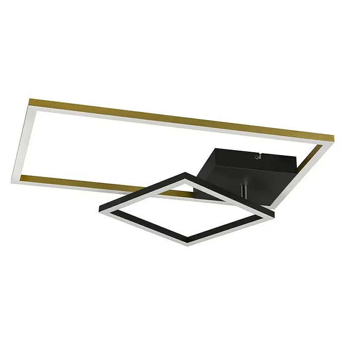 Reality Leuchten LED-Deckenleuchte Padella - 25 W, L x B x H: 36 x 63 x 7 cm, Messing - Diese moderne Deckenleuchte besticht durch ihr geometrisches Design mit Rechtecken in Gold, Weiß und Schwarz, die ein elegantes Ambiente schaffen.