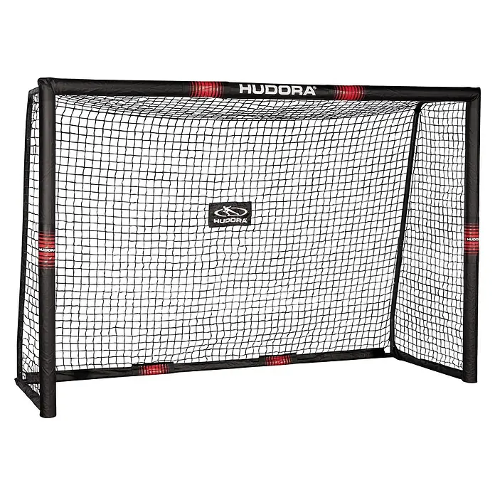 Hudora Fußballtor Pro Tect 240 - 85 x 240 x 160 cm, Schwarz/Neonrot - Ein HUDORA-Fußballtor für das Training zu Hause. Das Tor ist schwarz mit roten Akzenten und hat ein robustes Netz.