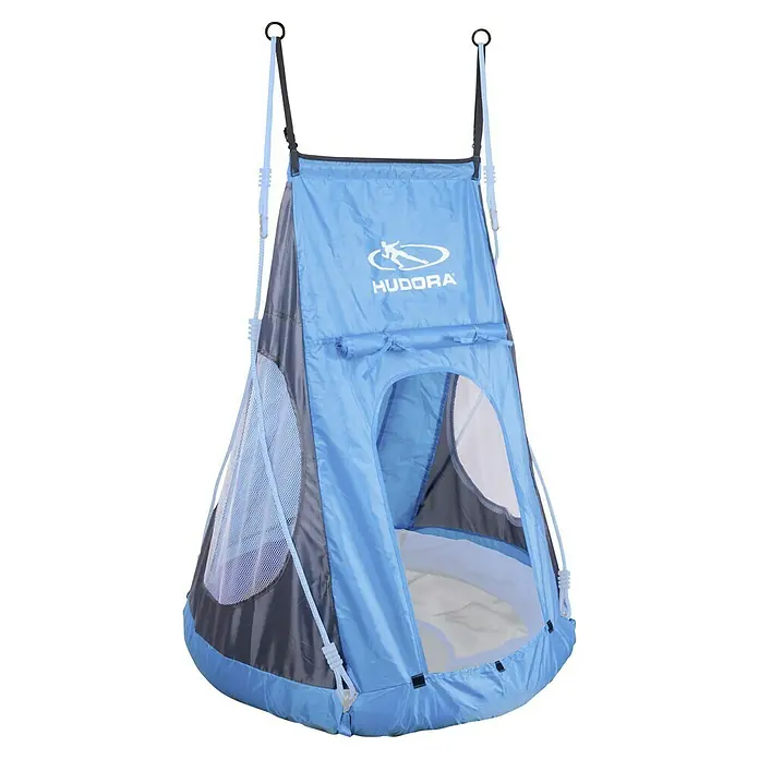 Hudora Kinderzelt Cosy Castle - Passend für: Hudora Nestschaukeln Ø 90 cm, Blau - Blauer Hängehöhle-Sitz von HUDORA mit Netzfenstern und Eingang für Kinder zum Spielen und Entspannen.