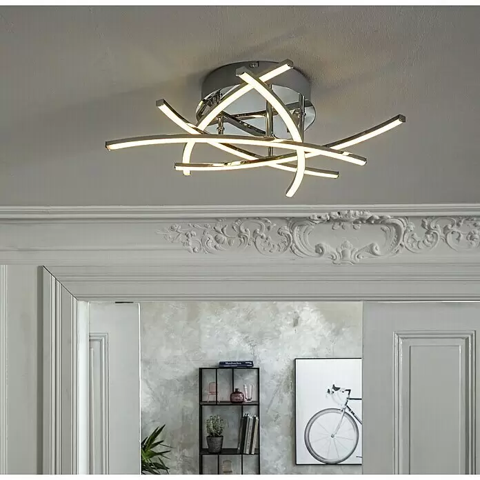 Fischer & Honsel LED-Deckenleuchte Cross TW - 20 W, L x B x H: 50 x 50 x 16 cm, Chrom, Warmweiß - Stimmungsaufnahme
