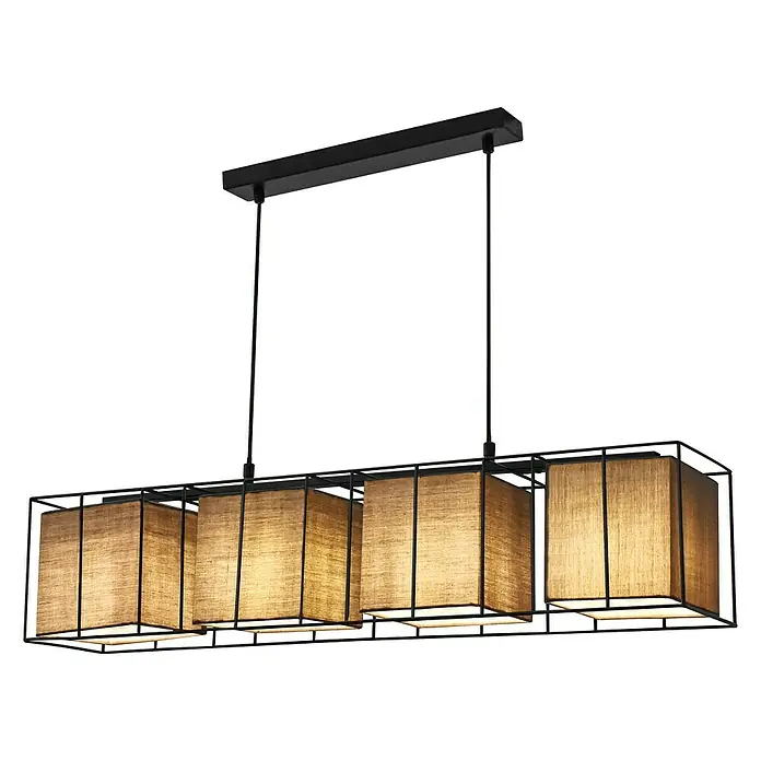 Tween Light Pendelleuchte Palermo - Höhe: 120 cm - Elegante Hängelampe mit vier quadratischen Schirmen in Leinwandoptik, ideal für Esszimmer oder Wohnbereich. Die Leuchte spendet warmes, indirektes Licht.