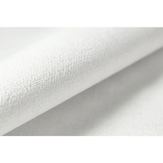 Rasch Tapetenwechsel Vliestapete I - Weiß, Uni, 10,05 x 0,53 m - Detailaufnahme einer Rolle strukturierten, weißen Stoffes, die die Textur und Oberfläche hervorhebt. Ideal für Textilprojekte und Designinspirationen.