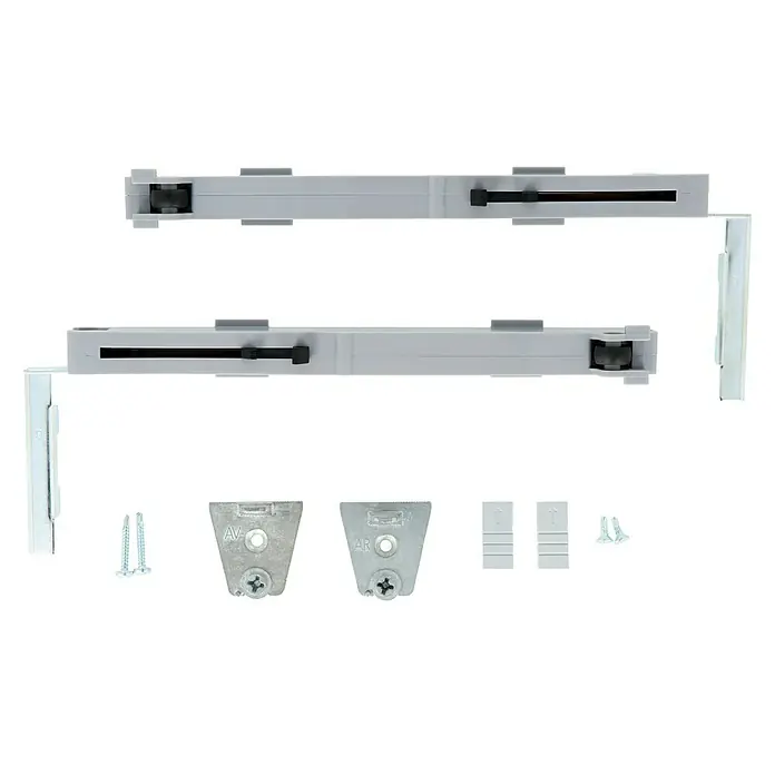 Optimum Softeinzug Soft Close - Passend für: Optimum Schiebetüren - Bild von Schubladenschienen-Set mit Schrauben und Montagezubehör. Komplettes Set für die Installation von Schubladen in Möbeln.
