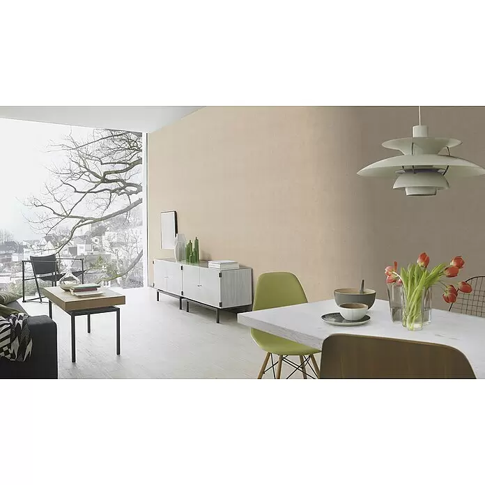 Rasch Kimono Vliestapete - Hellbraun, Uni, 10,05 x 0,53 m - Stimmungsaufnahme