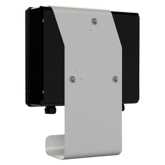 LRT E-Auto Ladestation Wallbox Home Essential + - 11 kW, Kabellänge: 5 m - Detailaufnahme eines Wechselrichters mit einer hellgrauen Halterung, ideal zur sicheren Wandmontage des Geräts.