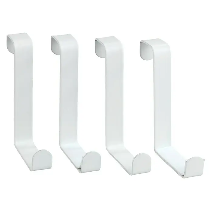 Wenko Colgador de baño Sobrepuerta - Blanco, 4 ud. - Cuatro ganchos blancos para colgar sobre la puerta, perfectos para ahorrar espacio al guardar chaquetas y toallas en casa.