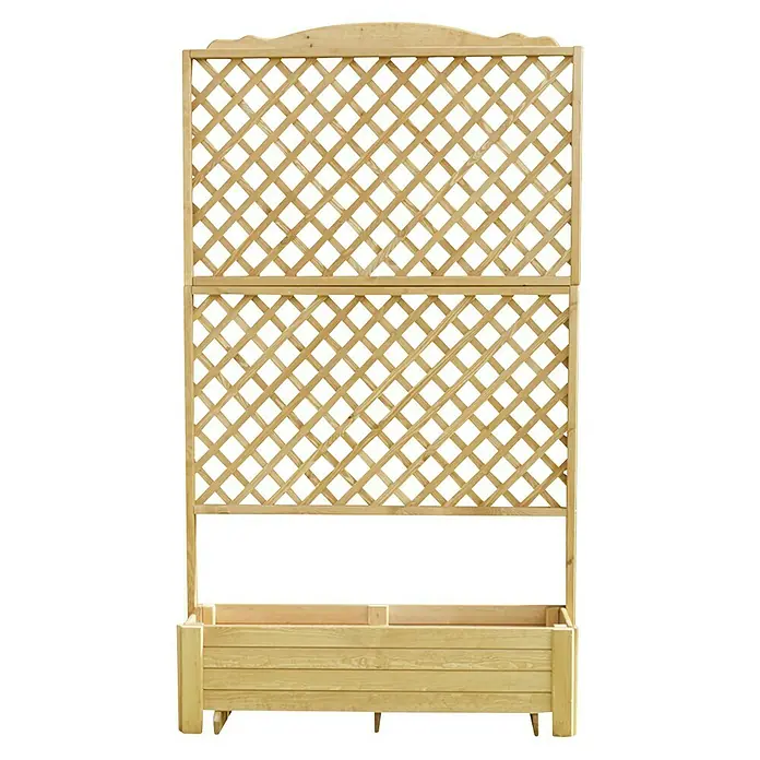 Promadino Pflanzkasten Romantica - Außenmaß (L x B x H): 120 x 38 x 210 cm, Holz, Honigbraun - Hochbeet mit Rankgitter aus hellem Holz, ideal für Gartenliebhaber, die stilvolle Lösungen für ihre Pflanzen suchen.