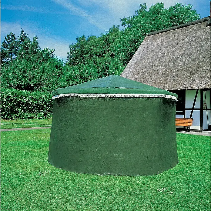 Promadino Schutzhülle Rosenheim - Passend für: Promadino Pavillon Rosenheim - Gartenpavillon mit grüner Plane und weißer Borte im Garten.