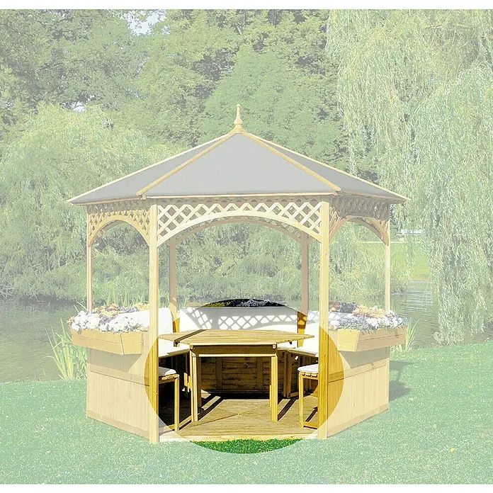 Promadino Gartenmöbel-Set Palma - 6 -tlg., Kiefer, Honigbraun - Einladender Pavillon mit Holztisch und Bänken im Garten. Ideal für entspannte Stunden im Freien.