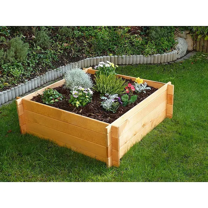 Promadino Pflanzkasten - Außenmaß (L x B x H): 100 x 100 x 33,5 cm, Holz, Honigbraun - Hochbeet aus Holz mit verschiedenen Blumen und Pflanzen, das das Wachstum von Gemüse, Kräutern oder Blumen im Garten erleichtert.