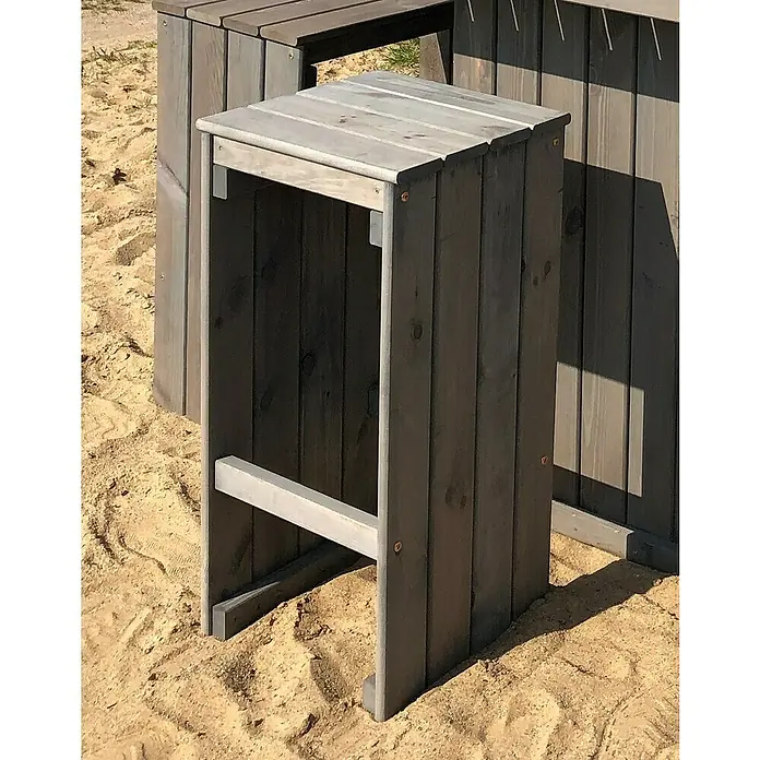 Promadino Garten-Barhocker Grömitz - Kiefernholz, Grau, B x T x H: 38 x 40 x 80 cm - Dieser graue Holzstuhl mit Hocker ist eine stilvolle und stabile Ergänzung für jeden Raum.