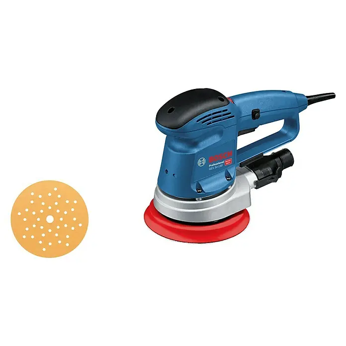 Bosch Professional Elektro-Exzenterschleifer GEX 34-150 - 340 W, Durchmesser Schleifteller: 150 mm, Leerlaufdrehzahl: 4.500 U/min - 12.000 U/min - Bosch Exzenterschleifer GEX 34-150 Professional mit Schleifscheibe für professionelle Schleifarbeiten. Hochwertiges Werkzeug für Handwerker.