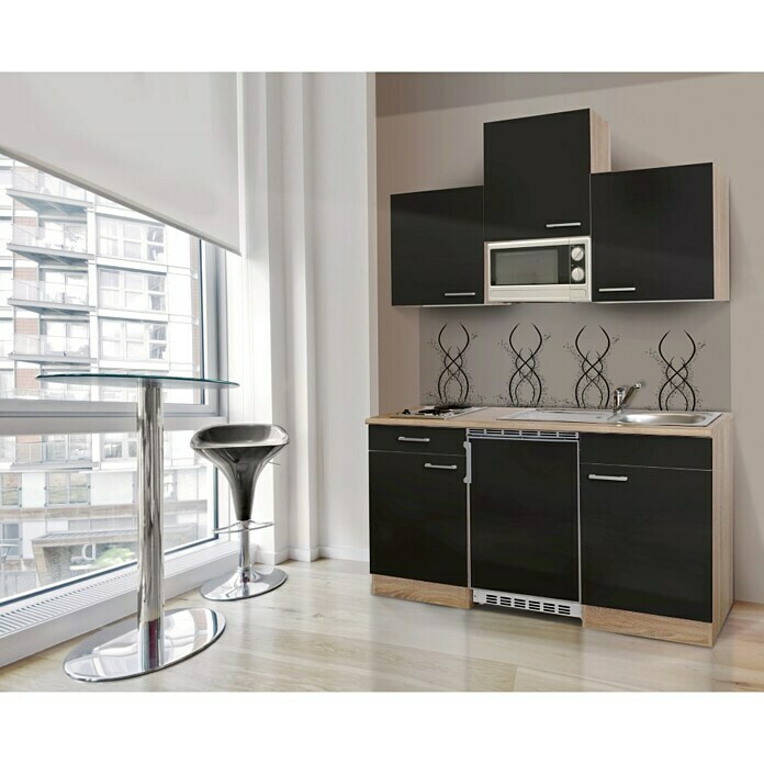 Respekta Cocina (Ancho: 150 cm, Con placa vitrocerámica, Negro)