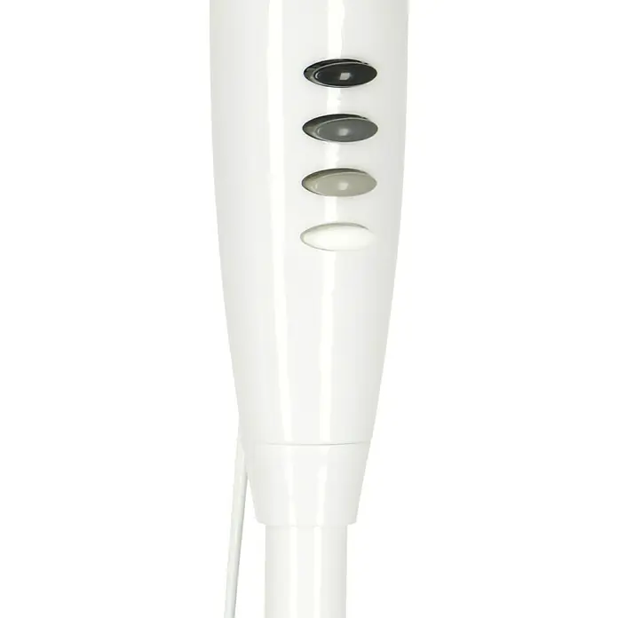 Voltomat Standventilator - Weiß, 40 cm, 125 cm - Nahaufnahme eines weißen Turmventilators mit mehreren Bedienknöpfen. Ideal, um in jedem Raum für eine angenehme Brise zu sorgen.