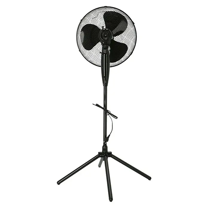 Voltomat Standventilator - Schwarz, 40 cm, 125 cm - Abbildung eines freistehenden, schwarzen Ventilators mit drei Flügeln und einem umzäunten Gitter.