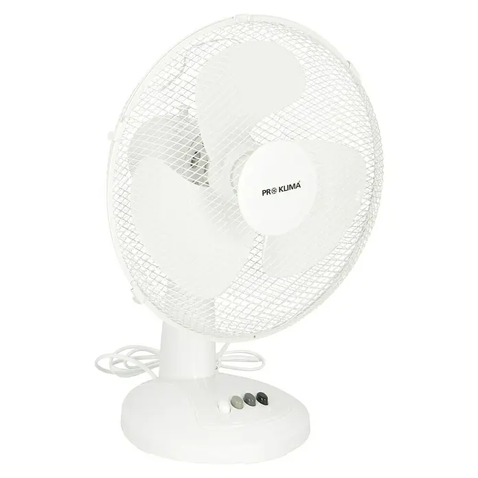 Proklima Tischventilator - Weiß, 30 cm - Weißer Tischventilator von Pro Klima, ideal zur Kühlung von Büros oder Schlafzimmern mit drei Geschwindigkeitsstufen für optimalen Komfort.