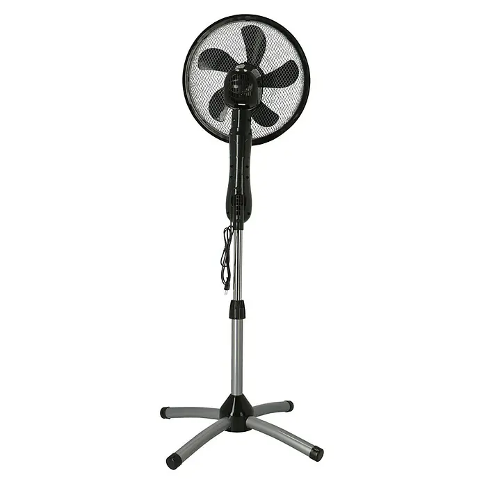 Proklima Standventilator - Silber/Schwarz, 40 cm, 148 cm - Ein freistehender, oszillierender Ventilator in Schwarz und Silber, der für eine optimale Luftzirkulation in jedem Raum sorgt.