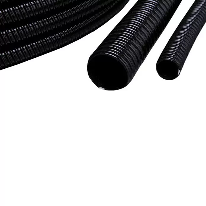 Teichtechnikschlauch - Länge: 5 m, Durchmesser: 25 mm - Mehrere schwarze gewellte flexible Schläuche/Rohre unterschiedlicher Durchmesser, zur Kabelabschirmung.