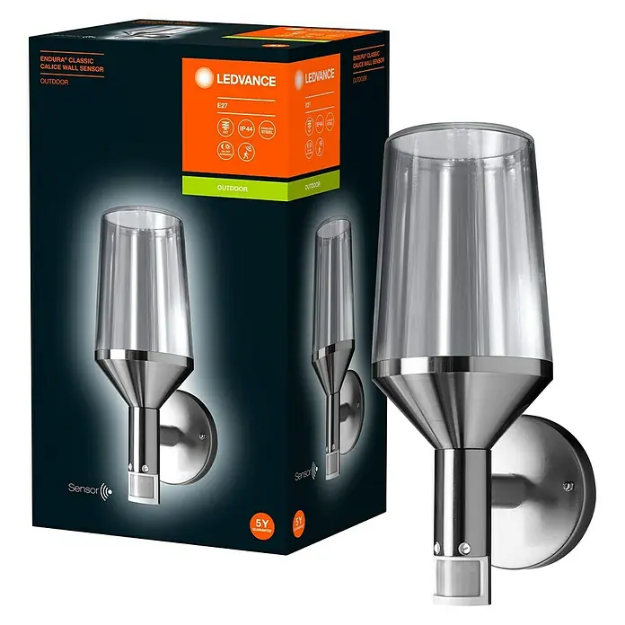 Ledvance LED-Außenwandleuchte - 161 x 12 x 305 cm, Edelstahl, IP44, Mit Sensor - Produktfoto: LEDVANCE Endura Classic Calice Wandleuchte mit Sensor. Ideal für den Außenbereich, E27-Fassung und robustes Design.