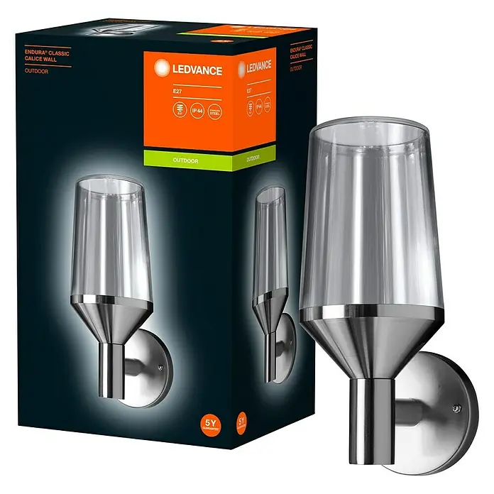 Ledvance LED-Außenwandleuchte - 161 x 12 x 290 cm, Edelstahl, IP44, Ohne Sensor - Nahaufnahme einer LEDVANCE Endura Classic Calice Wandleuchte, ideal für den Außenbereich, mit modernem Design und langlebiger Bauweise.