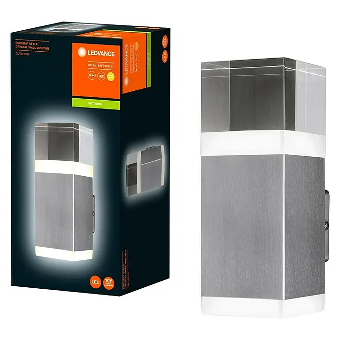 Ledvance LED-Außenwandleuchte - 9 W, 10,5 x 8 x 21,5 cm, Stahl, IP44 - LEDVANCE Endura Style Crystal Wandleuchte für den Außenbereich, stilvoll und modern.