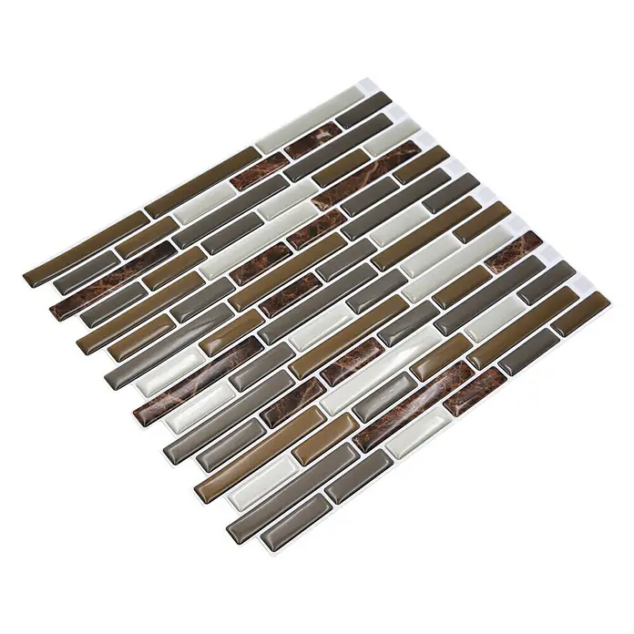 Selbstklebemosaik Marble SVM 24088 - 23,6 x 25,5 cm, Mix Braun, Glänzend - Selbstklebende Mosaikfliese in Braun-, Grau- und Beigetönen für eine einfache Wandgestaltung.
