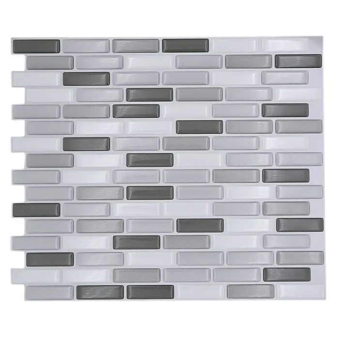 Selbstklebemosaik SVM 24086 - 23,6 x 25,5 cm, Grau/Silber, Glänzend - Wandfliese mit einem modernen Design. Die Fliese hat eine graue, weiße und hellgraue Farbe mit einer glänzenden Oberfläche.