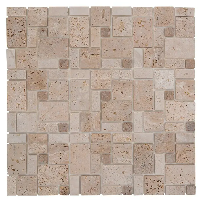 Selbstklebemosaik Travertin SAM 4CM14 -  - Mosaikfliese mit Naturstein-Optik. Die Fliese besteht aus verschieden grossen, beigen Steinen. Vielseitig einsetzbar für Bad & Küche.