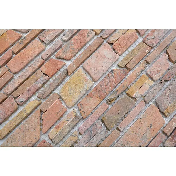 Mosaikfliese MOS BRICK 220 - 30,5 x 30,5 cm, Rot, Matt - Mosaikfliesen aus Naturstein in verschiedenen Farbtönen, unregelmäßig angeordnet und auf einem Netz befestigt für einfache Installation.