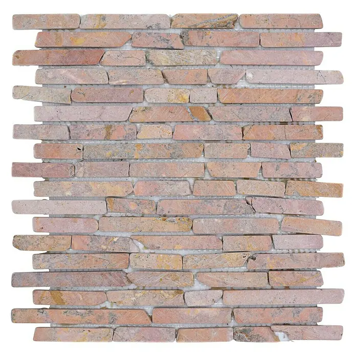 Mosaikfliese MOS BRICK 145 - 30,5 x 30,5 cm, Rot, Matt - Close-up des rosa-gelben Marmor-Mosaiks, das eine elegante Textur und Farbharmonie für stilvolle Innendesign-Projekte bietet.