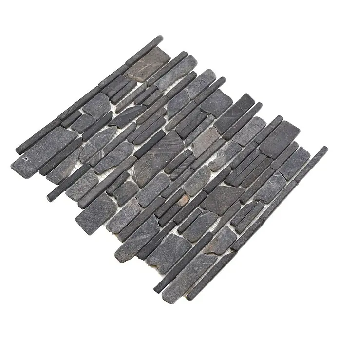 Mosaikfliese MOS BRICK 210 - 30,5 x 30,5 cm, Schwarz, Matt - Graue Steinmosaikfliese, ideal für stilvolle Wand- oder Bodengestaltung im Innen- und Außenbereich. Robust und vielseitig einsetzbar.