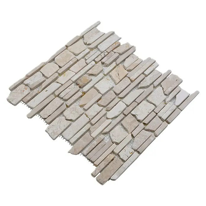 Mosaikfliese MOS BRICK 200 - 30,5 x 30,5 cm, Weiß, Matt - Ein Nahaufnahme des Marmor-Wandpaneels mit attraktiven hellen Beige- und Cremetönen. Perfekt für stilvolle Akzentwände und Innenraumgestaltung.