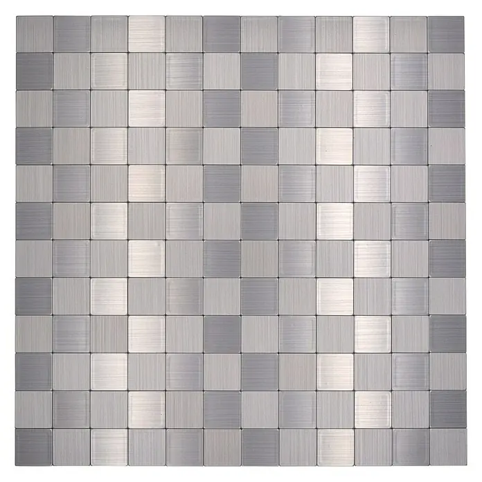 Selbstklebemosaik SAM 4MM25 - 30,5 x 30,5 cm, Silber, Glänzend - Quadratische Metallmosaikfliesen in Silber und Grautönen, ideal für moderne Wandgestaltungen. Sie verleihen jedem Raum einen Hauch von Eleganz.