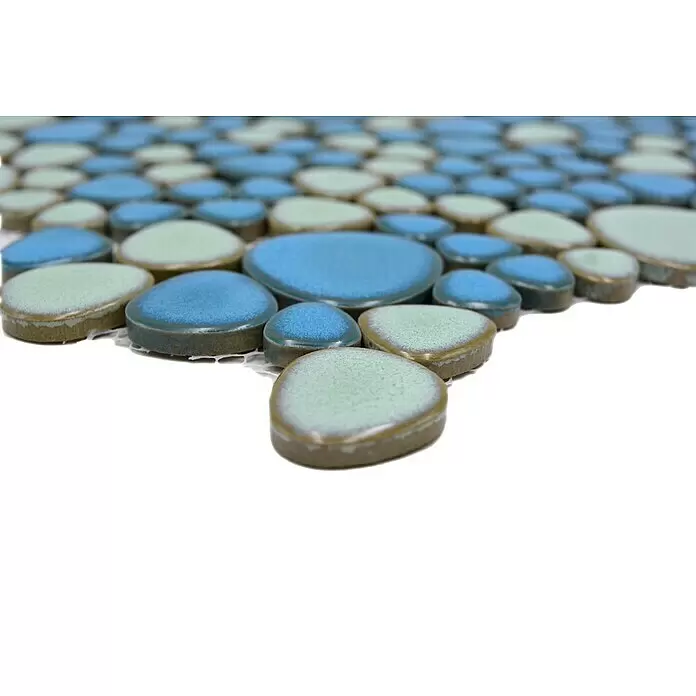 Mosaikfliese Kiesel XKM 79 - 30 x 30 cm, Hellblau/Hellgrün, Glänzend - Detailaufnahme